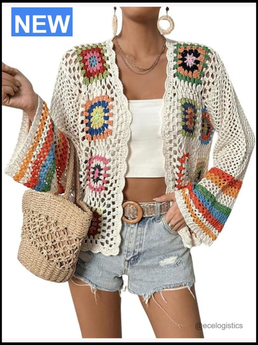 Floral Crochet Cardigan Sweater Lightweight Open Front Long Sleeve Jacket